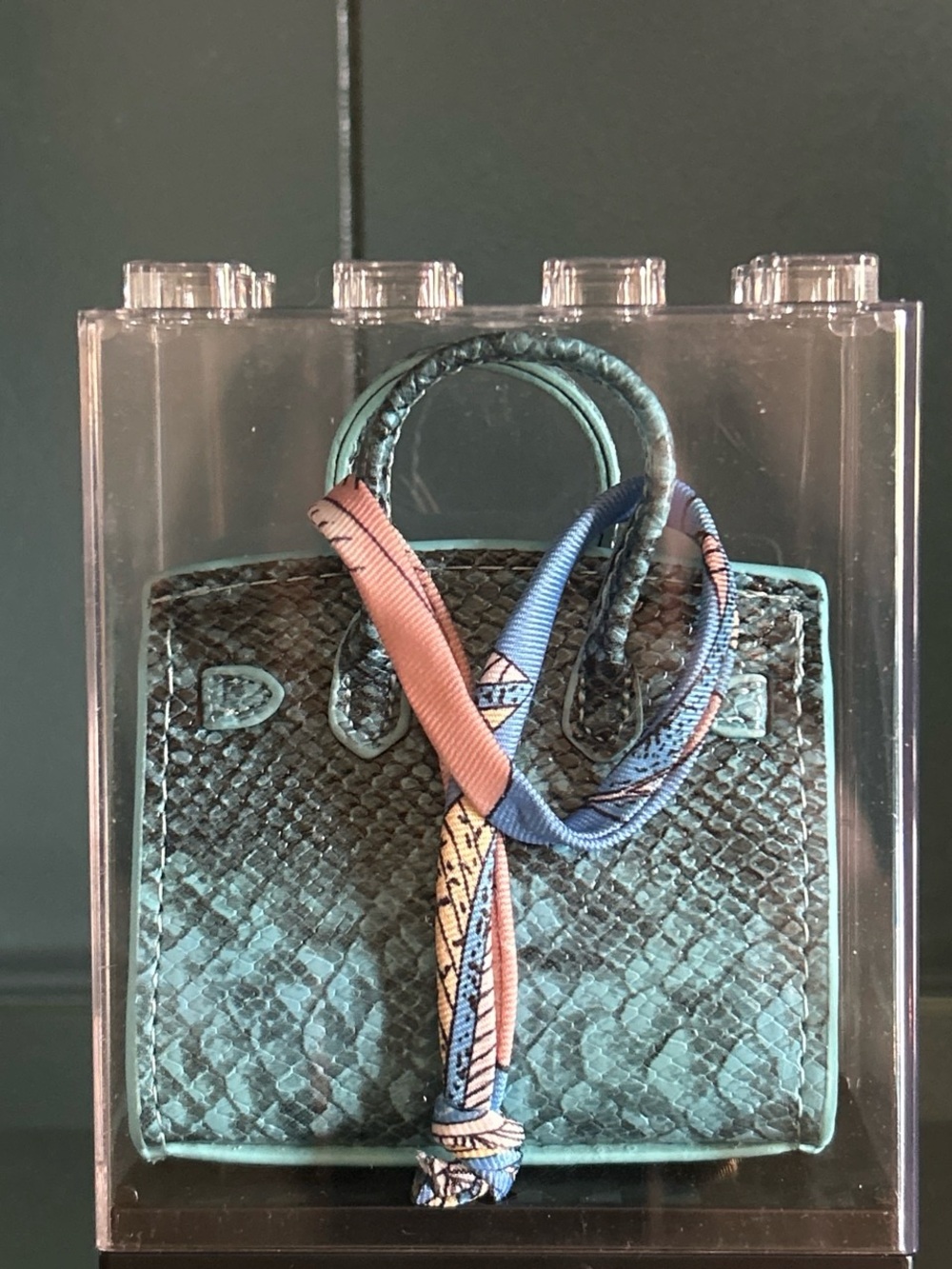 Turquoise Python-Pattern Top Handle Mini Charm Bag - Picture 2 of 2